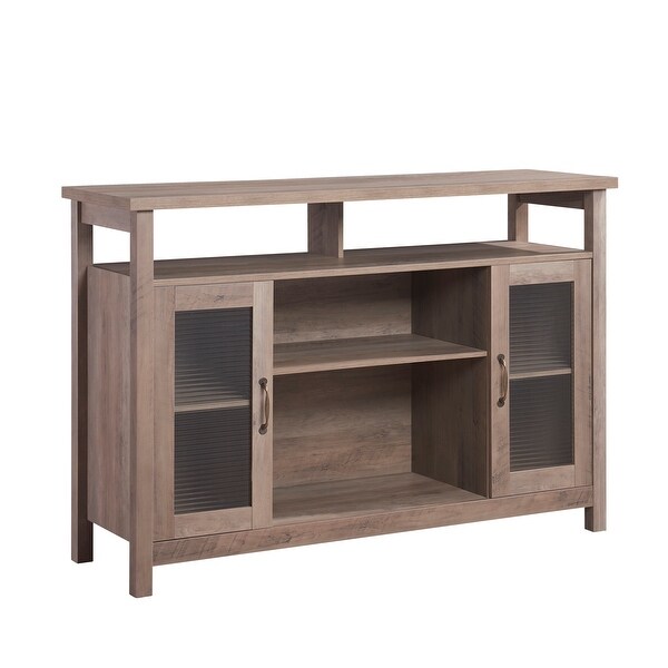 Wooden Sideboard with 4 Open Storage Shelves and 2 Door Storage in Gray Wash