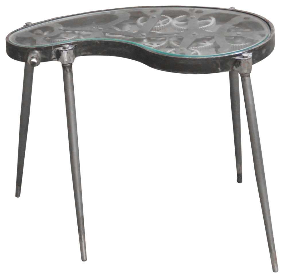 27 quotIndustrial Antiqued Finish Glass Top Moving Gears End Side Table Steampunk   Industrial   Side Tables And End Tables   by Sideboards and Things  Houzz