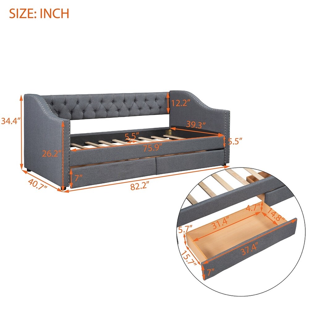 Merax Upholstered Twin Daybed with 2 Drawers