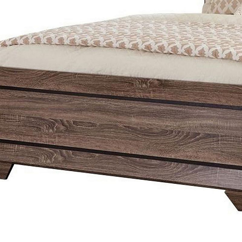 Transitional Style California King Bed with Plank Headboard， Taupe Brown