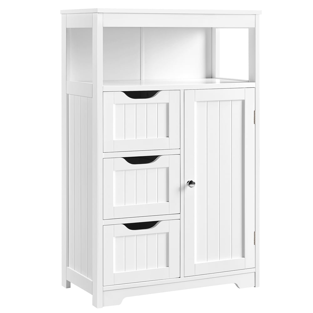 Topeakmart Wooden Bathroom Floor Cabinet Storage Organizer with Drawers, White