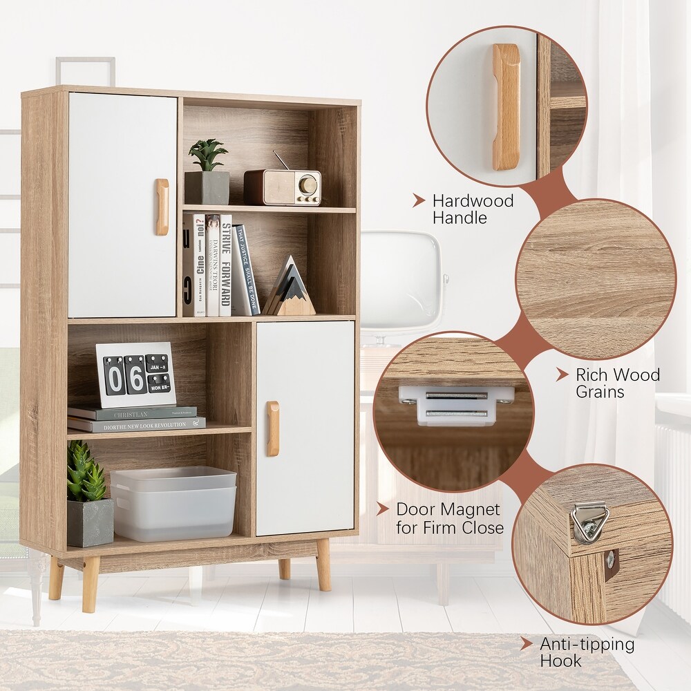 4 Tier Bookshelf Storage Cabinet Floor Cabinet with Doors Shelves