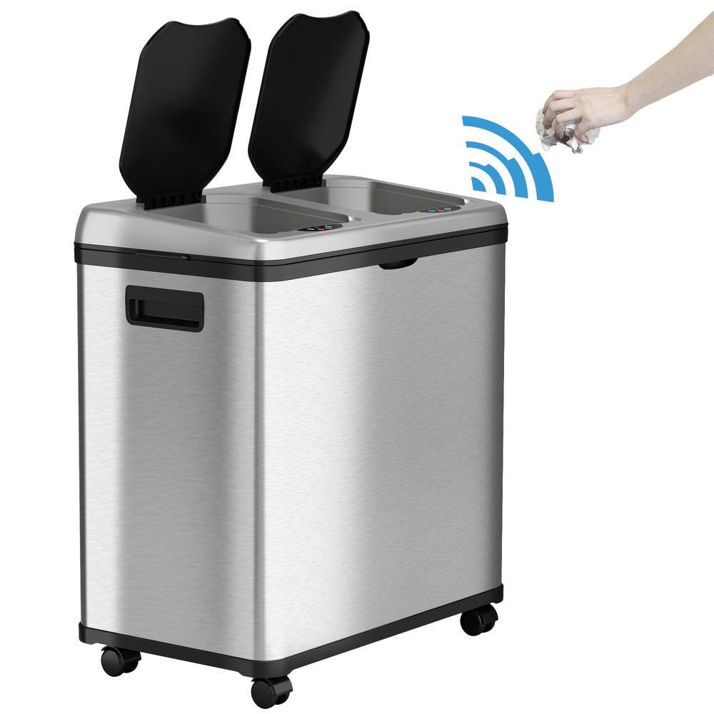 iTouchless 16 Gal. Dual-Compartment Stainless Steel Touchless Trash Can and Recycling Bin (8 Gal each) IT16RES