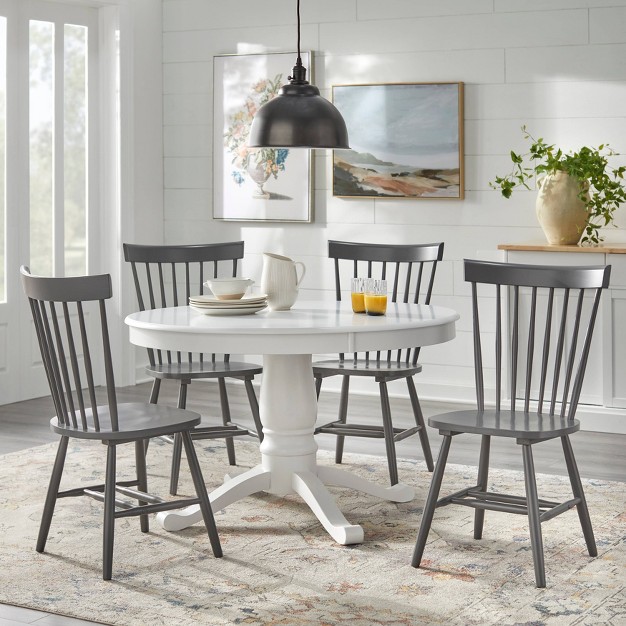 5pc Kale Pedestal Dining Set White charcoal Gray Buylateral