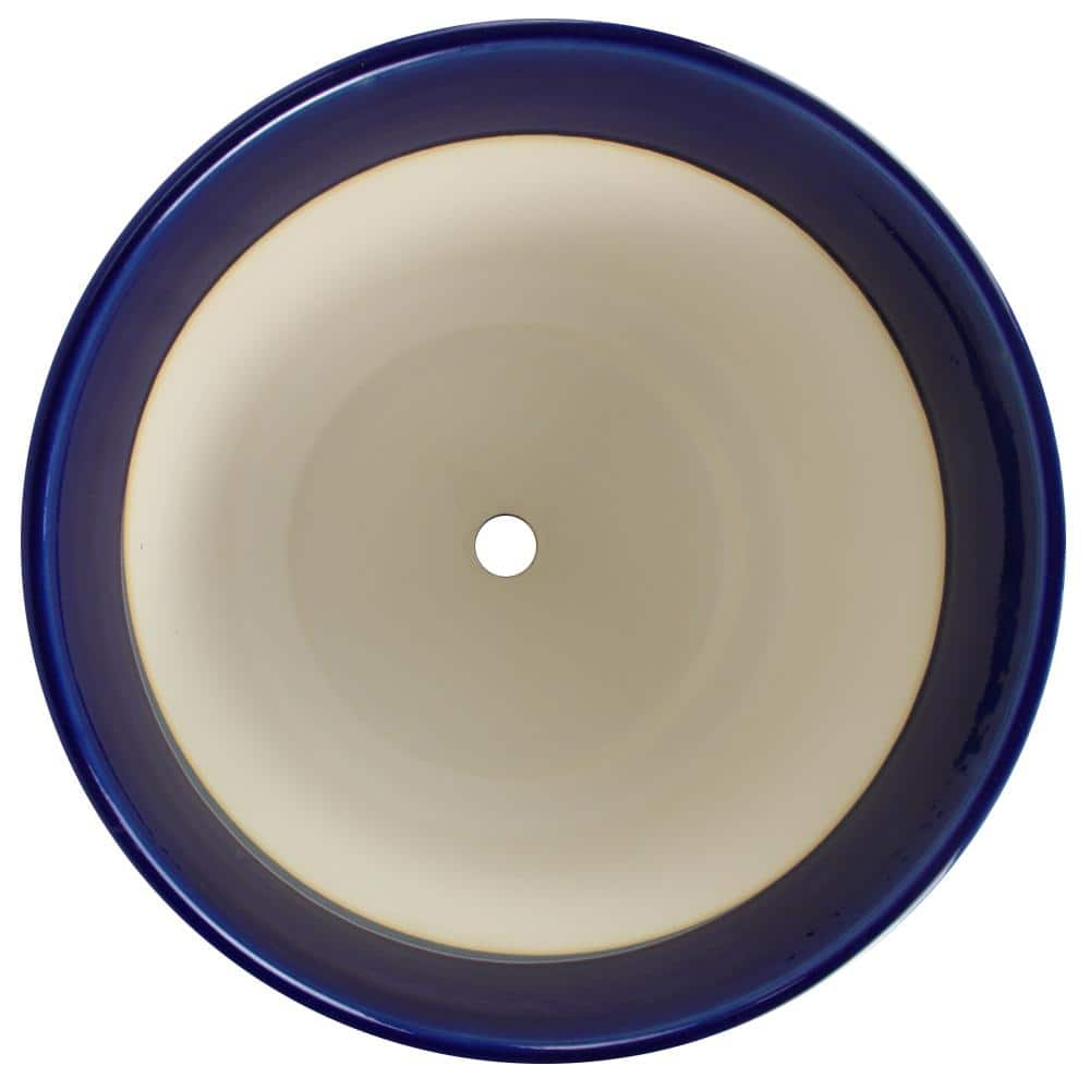 Vigoro 12 in. Lillian Blue Floral Decor Glazed Ceramic Planter (12 in. D x 10.2 in. H) with Drainage Hole and Attached Saucer HUCR02386S-12M