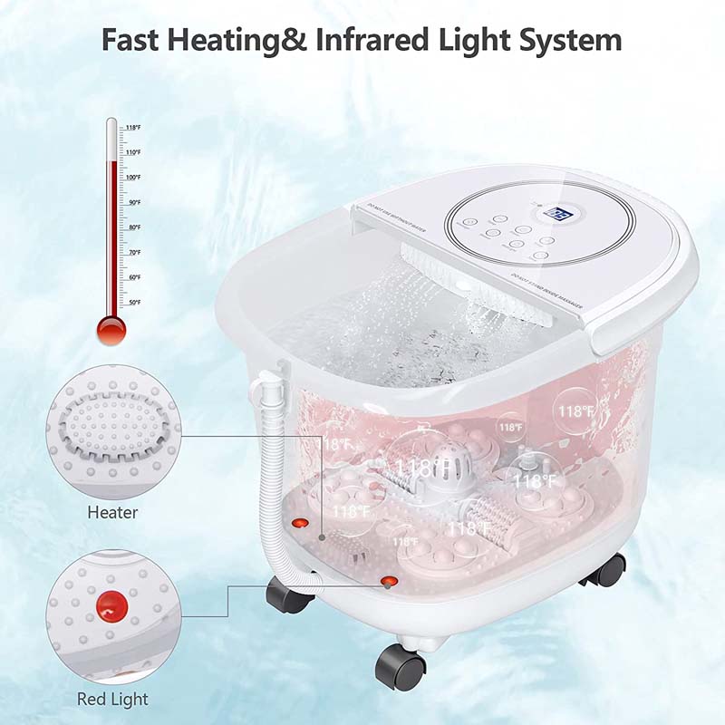 Foot Spa Bath Massager Pedicure Spa Tub with Heat, 2 Rollers, 4 Shiatsu Massagers, Temperature Control, Timer, 3-Angle Shower