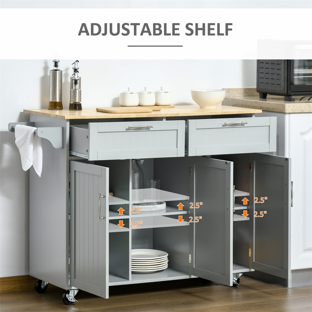 Mobile Kitchen Island  Kitchen Cart w/ Wood Top  Drawers   Towel Rack