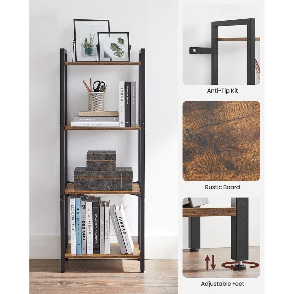 Bookshelf  Narrow Bookcase  Small Multi Tier Bookshelf  Rustic Brown and Black