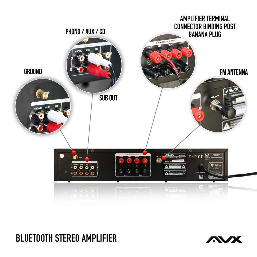 AVX Audio Bluetooth Stereo Amplifier-Receiver With Phono Input and FM Tuner BTA-3000