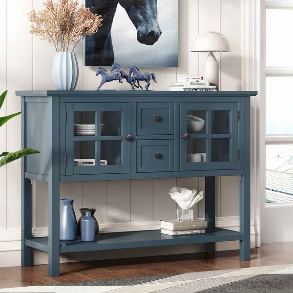 45'' Modern Console Table Sofa Table for Living Room with 2 Drawers， 2 Cabinets and 1 Shelf， Blue