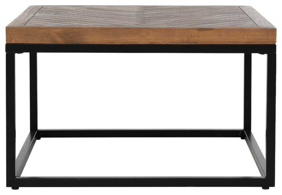 Benzara BM275596 Solid Wood Square Coffee Table  Herringbone  Brown  Black   Industrial   Coffee Tables   by Uber Bazaar  Houzz