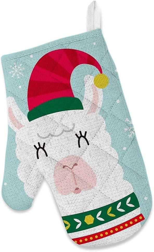 Insulation Kitchen Oven Mitts Potholder Apron 3pcs Set Cute Christmas Llama Non Slip Heat Resistant Gloves For Baking Cooking Bbq