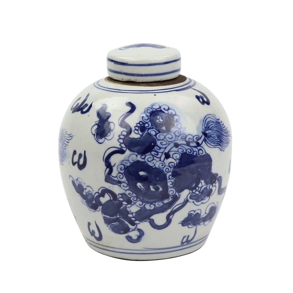 Blue And White Tiny Lid Mini Jar Lion