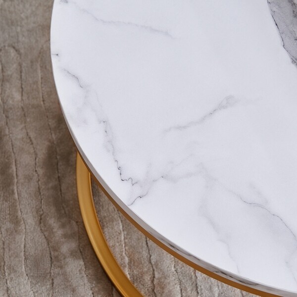 Modern Coffee Table Side Table，Gold Metal Frame with Marble Color Top