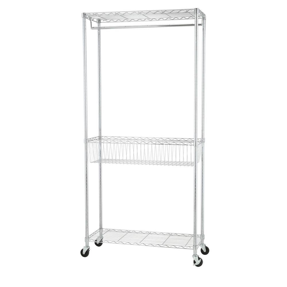 Honey-Can-Do Rolling Laundry Clothes Rack with Shelves Chrome SHF-04272