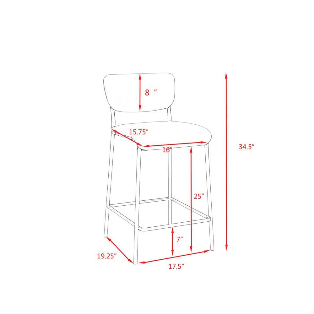 34.5 in. Gray Low Back Metal Bar Stools, Dining Chair Counter Stools with Footrest and Faux Leather Seat (Set of 2) HY02012Y