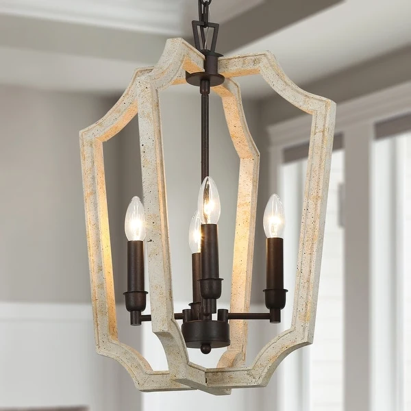 Macaron Farmhouse 4-Light Weathered Wood Lantern Chandelier - L16.1