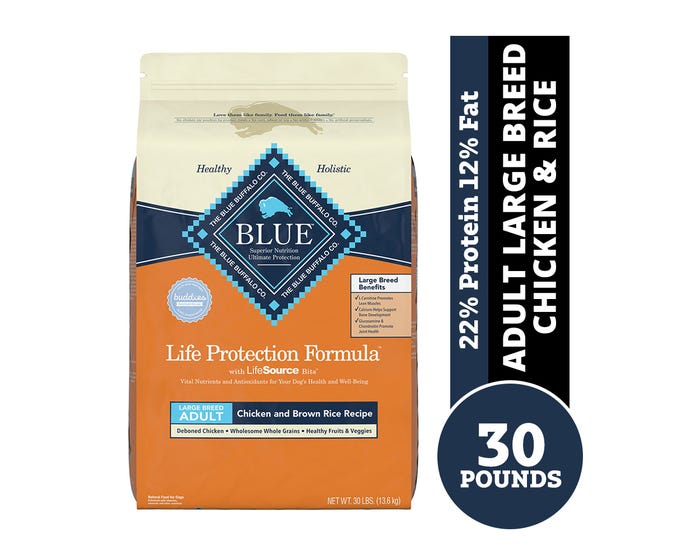 Blue Buffalo Life Protection Formula Large Breed Adult Chicken  Brown Rice Recipe Dry Dog Food， 30 lb. Bag