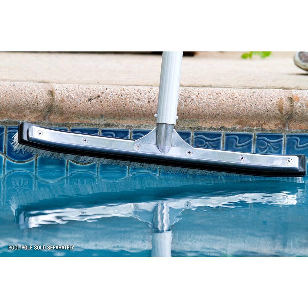 HDX 18 in. Swimming Pool  Spa Brush with Deluxe Nylon and Stainless Steel Combination Bristles and Aluminum Back 60173