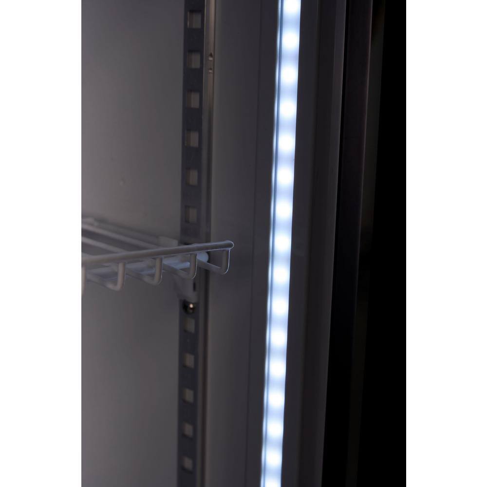 Premium LEVELLA 4.9 cu. ft Commercial Upright Display Frost Free Refrigerator Glass Door Beverage Cooler with LED Light Strip in Black PRNS507DX