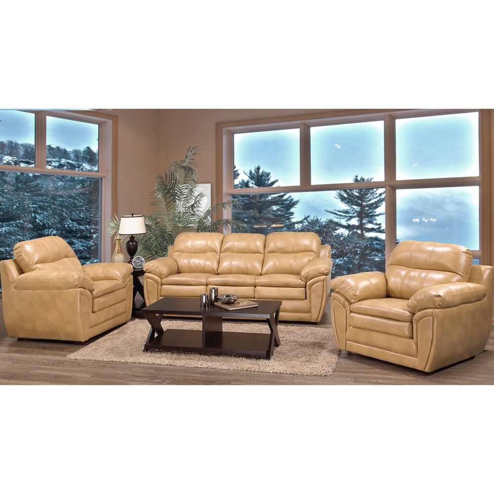 Simon Light Tan Brown Leather Gel Sofa and Two Chairs Set