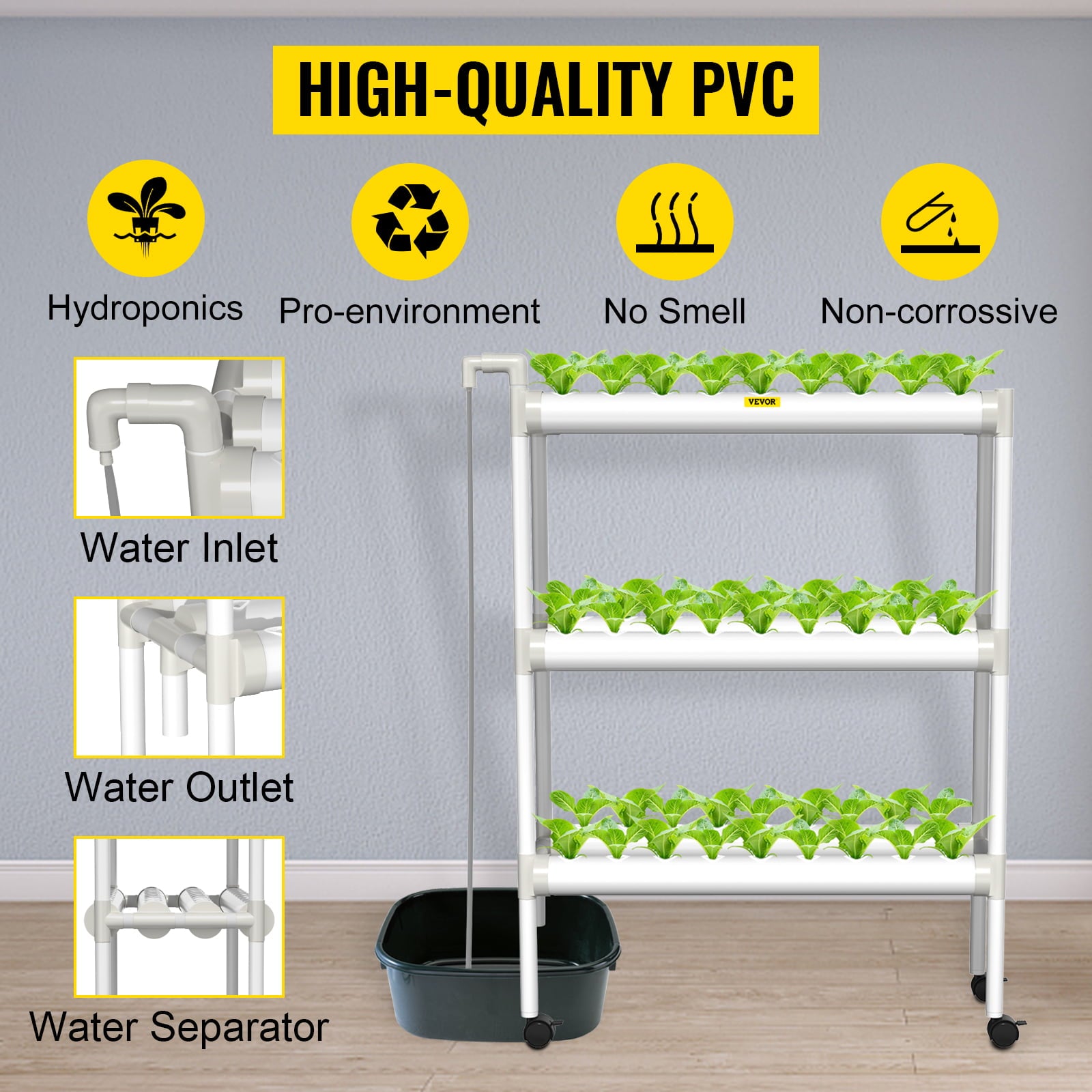 BENTISM Hydroponic Grow Kit Hydroponics System 54 Plant Sites 3 Layers 6 Pipes