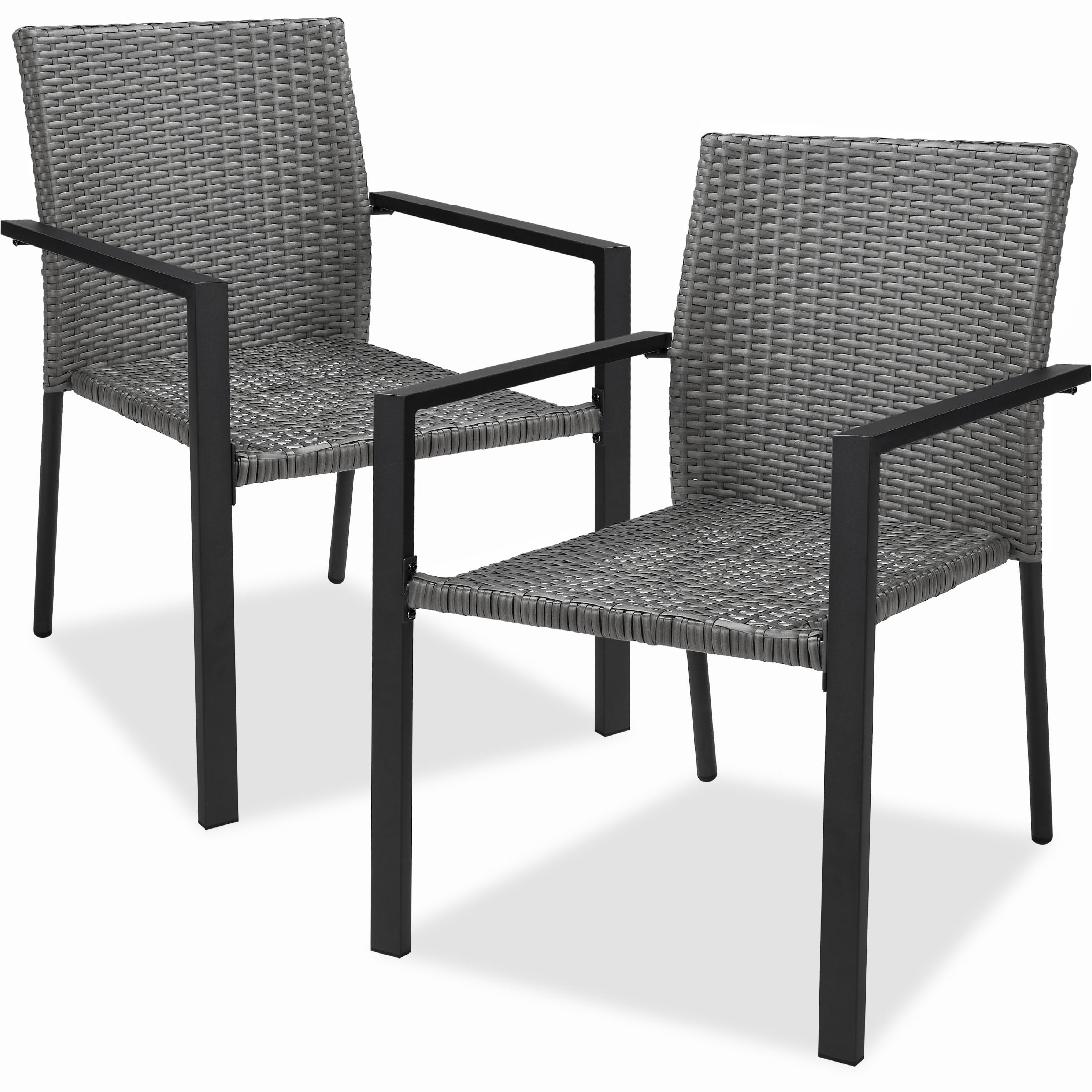 Best Choice Products Set of 2 Stackable Wicker Chairs w/ Armrests, Steel Conversation Accent Furniture for Patio - Gray