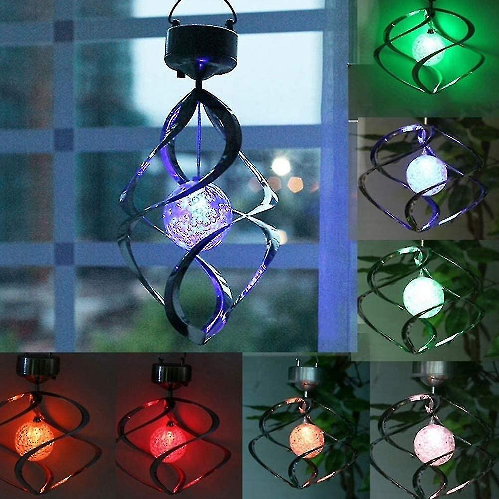 Wind Spinner Solar Light Outdoor Lighting Crystal Ball Stainless Steel Garden Decoration