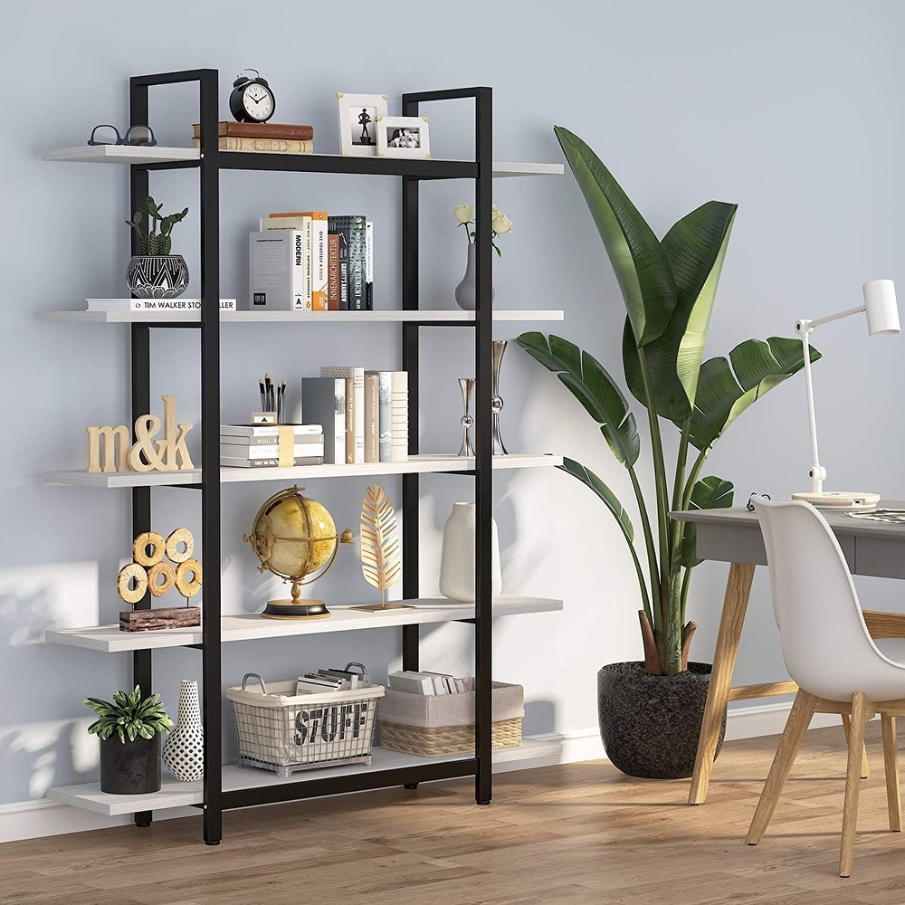 Tribesigns 5 Tier Industrial Large Open Bookcase Bookshelf