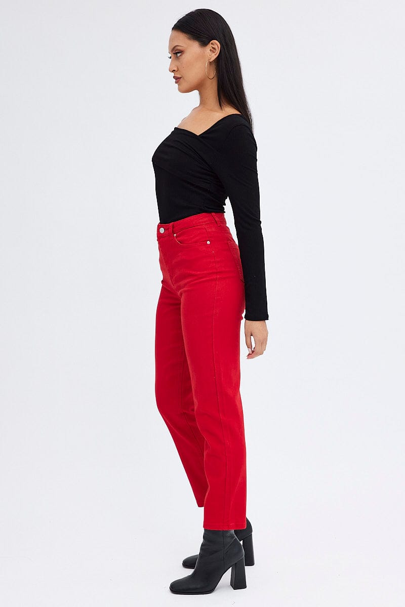 Red Mom Denim Jeans High Rise
