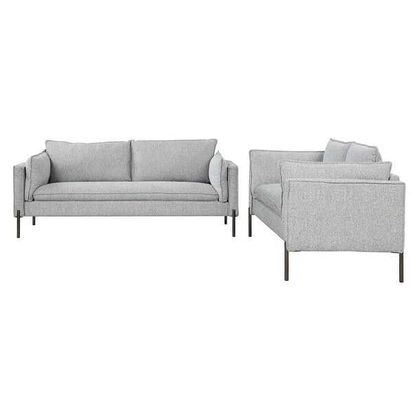 2+3 Seat Linen Sofa Sets with USB Charging Ports， Pillows and Solid Metal Legs