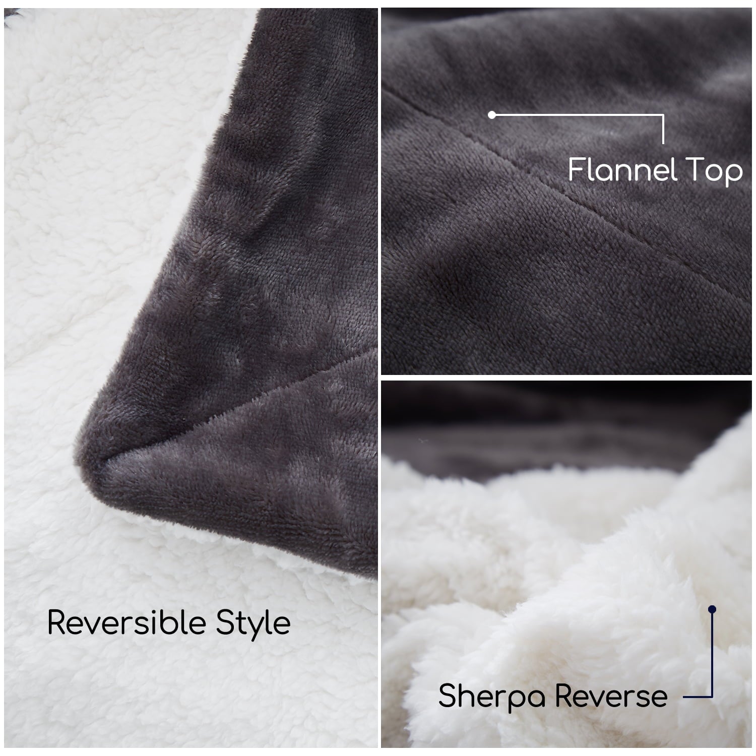 JML Bedding Sherpa Fleece Throw Blanket，Grey Warm Reversible Plush Fleece Bed Blanket