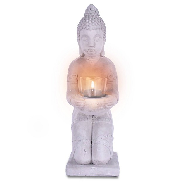 Cement Composite Buddha Statue Tealight Candle Holder Gray Rosemead Home amp Garden Inc