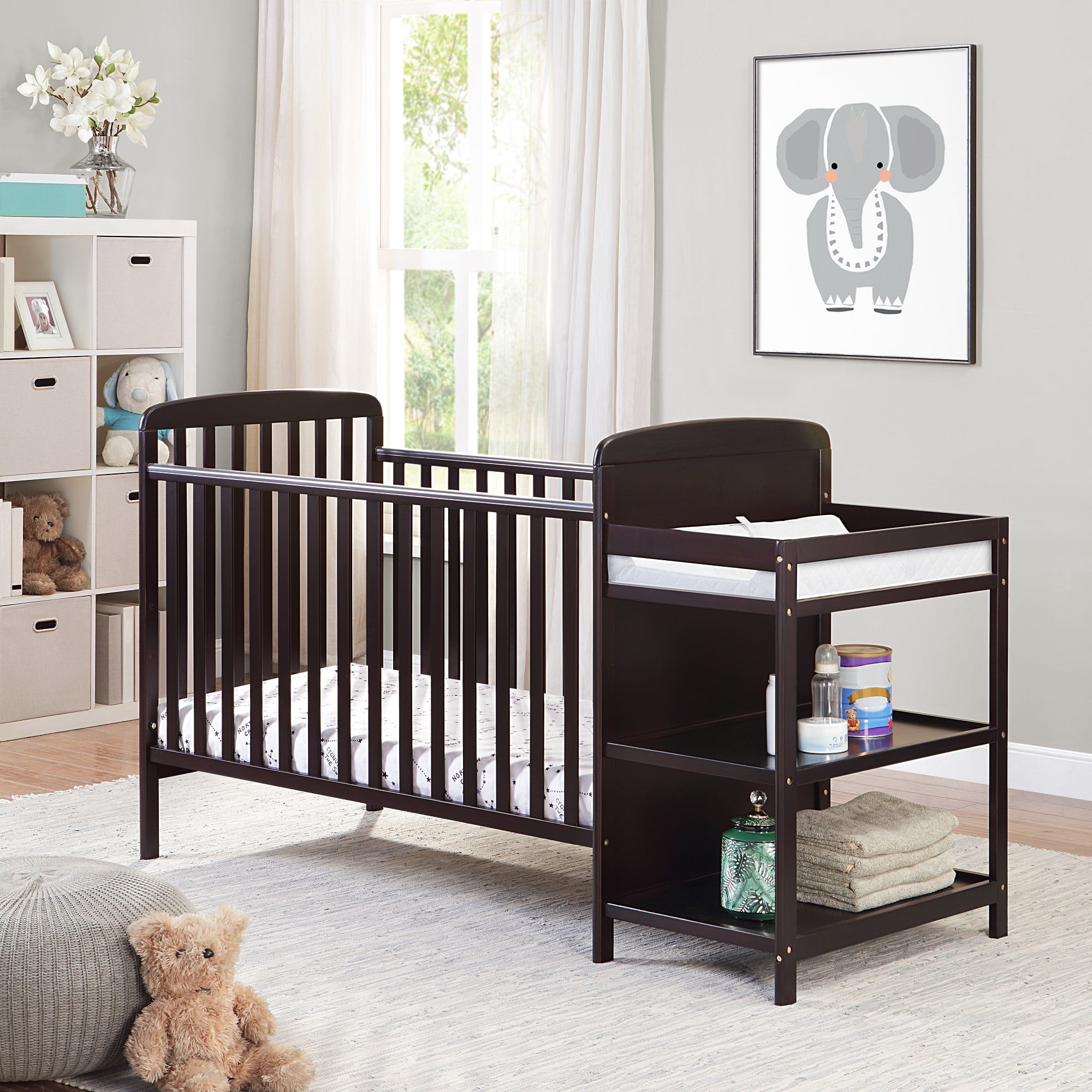 Suite Bebe Ramsey Crib and Changer Combo & Guardrail Bundled Espresso