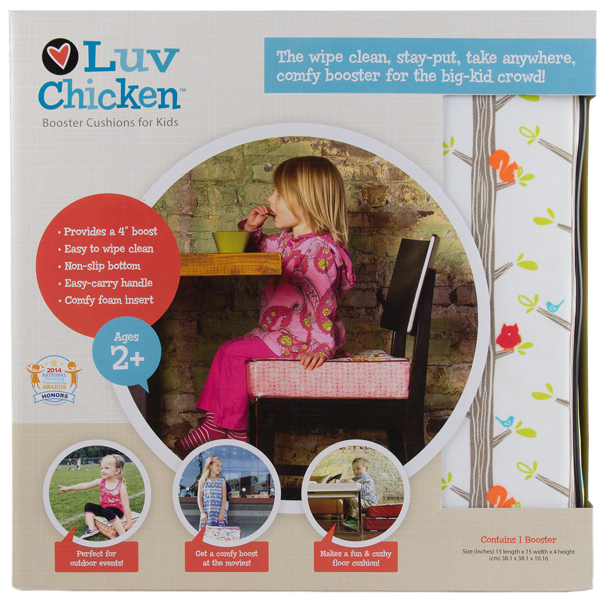 luv chicken kid's 4 booster chair cushion portable child's seat forest critters for eating dining meals