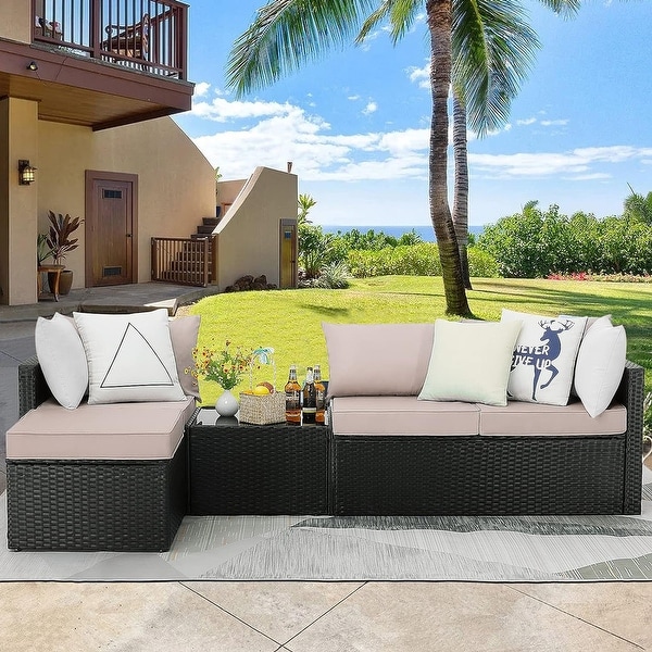 Bossin 5 Pieces Outdoor Patio Furniture Sets Patio Sofa，Outdoor Indoor Wicker Conversation Set with Table