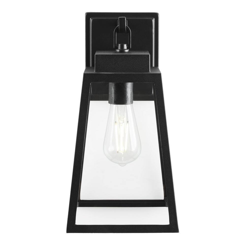 Hampton Bay Corbin Medium 13 in. Modern 1-Light Black Hardwired Outdoor Tapered Wall Lantern Sconce with Clear Glass W2205-21