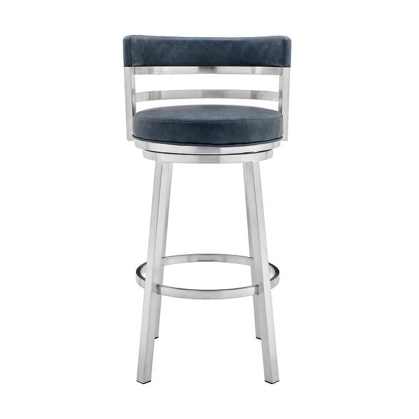 Madrid Modern Swivel Counter/Bar Stool in Faux Leather and Brushed Stainless Steel