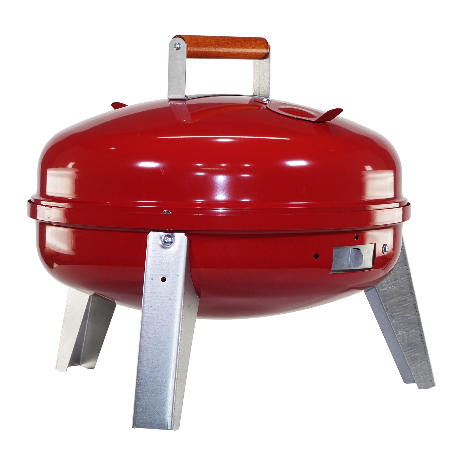 Americana Lock N Go Portable Charcoal Grill with Locking Hood and Bowl, Red