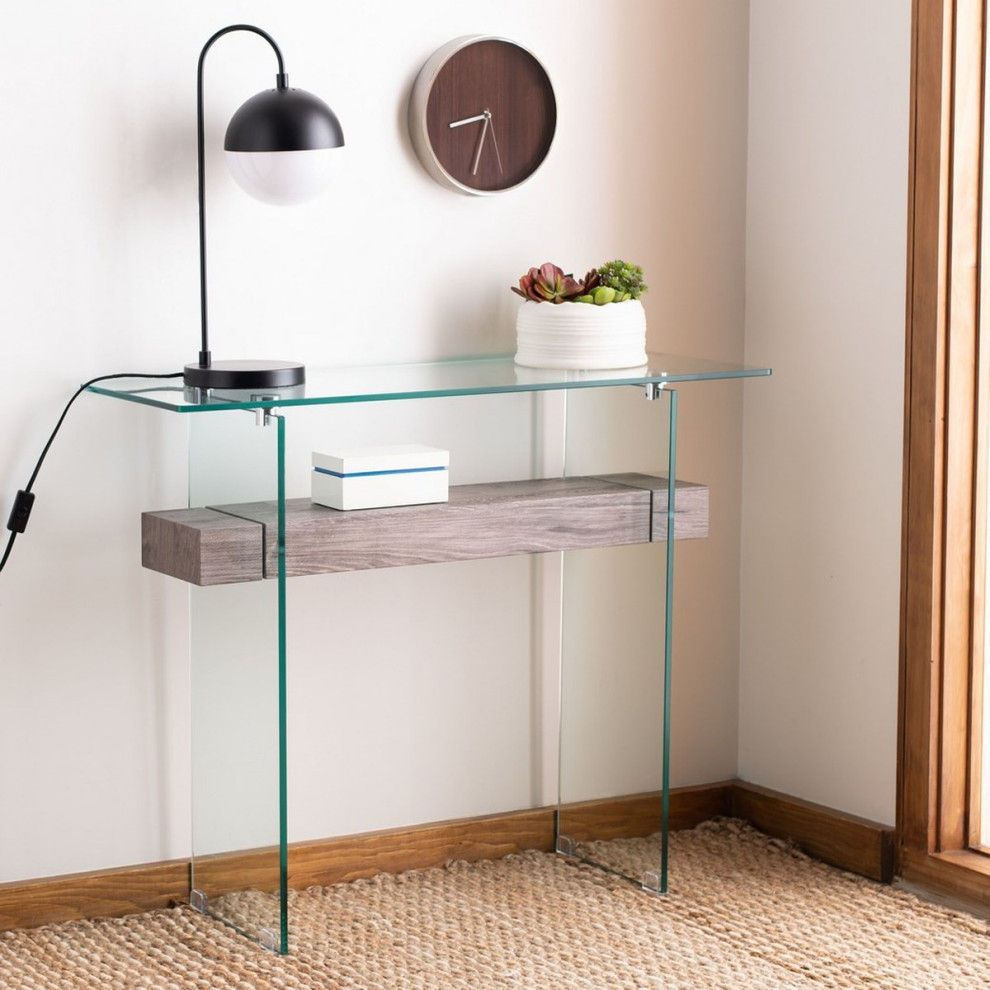 Lacy Console Table Glass Gray Oak   Contemporary   Console Tables   by V.S.D Furniture  Houzz