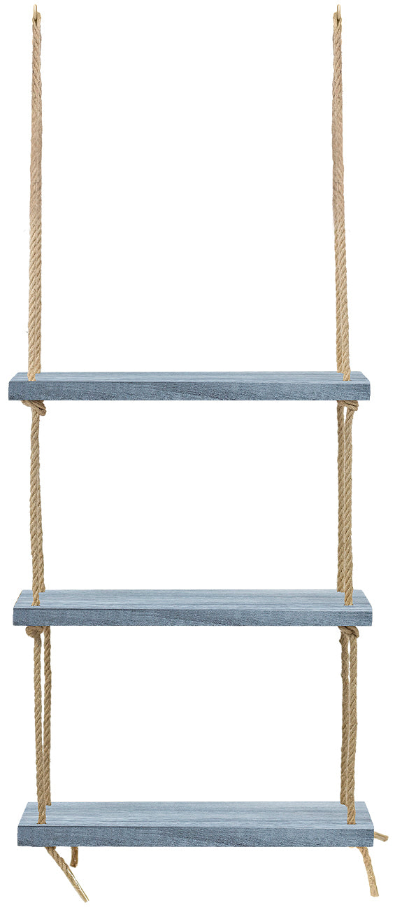 Sorbus 3 Hanging Floating Shelves - Rustic Wood Rope Floating Shelf Set - Grey