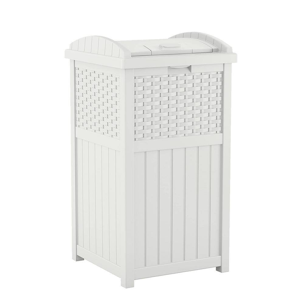 33 Gal. Hideaway Trash Can for Patio Resin Outdoor Trash with Lid - Use in Backyard Deck or Patio White PU7JYK1ZWL