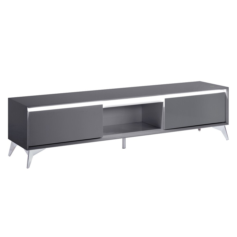 Aoolive Wooden TV Stand for Living Room  Gray   Chrome Finish