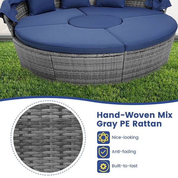 Gymax Outdoor Round Daybed w/ Retractable Canopy and Side Table Backyard