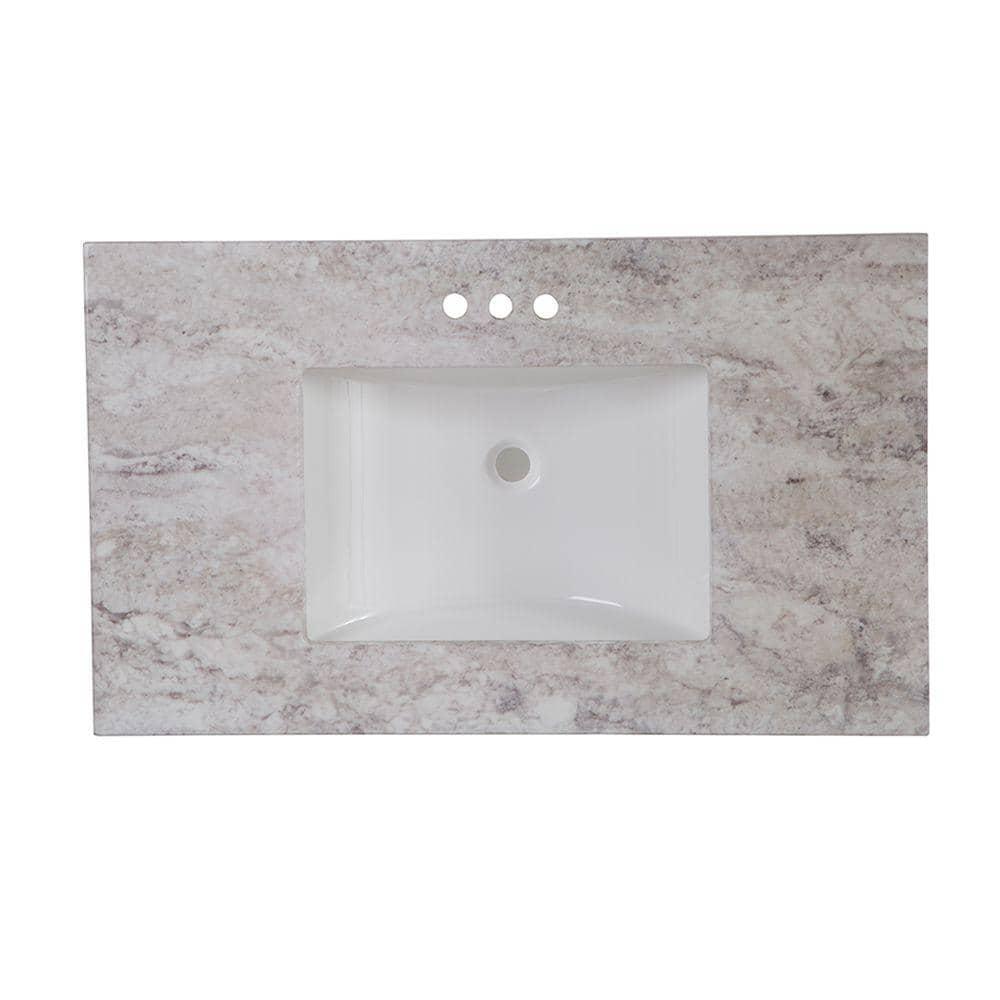 Home Decorators Collection Stone Effects 37 in W x 22 in D Ceramic Vanity Top in Winter Mist with White Rectangular Single Sink