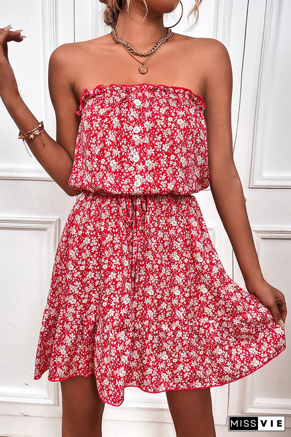 Floral Print Off Shoulder Dress Wholesale