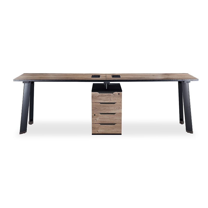 ARTO 2 People Workstation Desk 1 Cabinet  2.4M - Warm Oak & Black