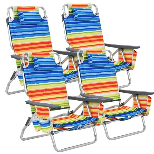 4-Pack 5-Position Outdoor Folding Backpack Beach Reclining Chair with Pillow - 23.5