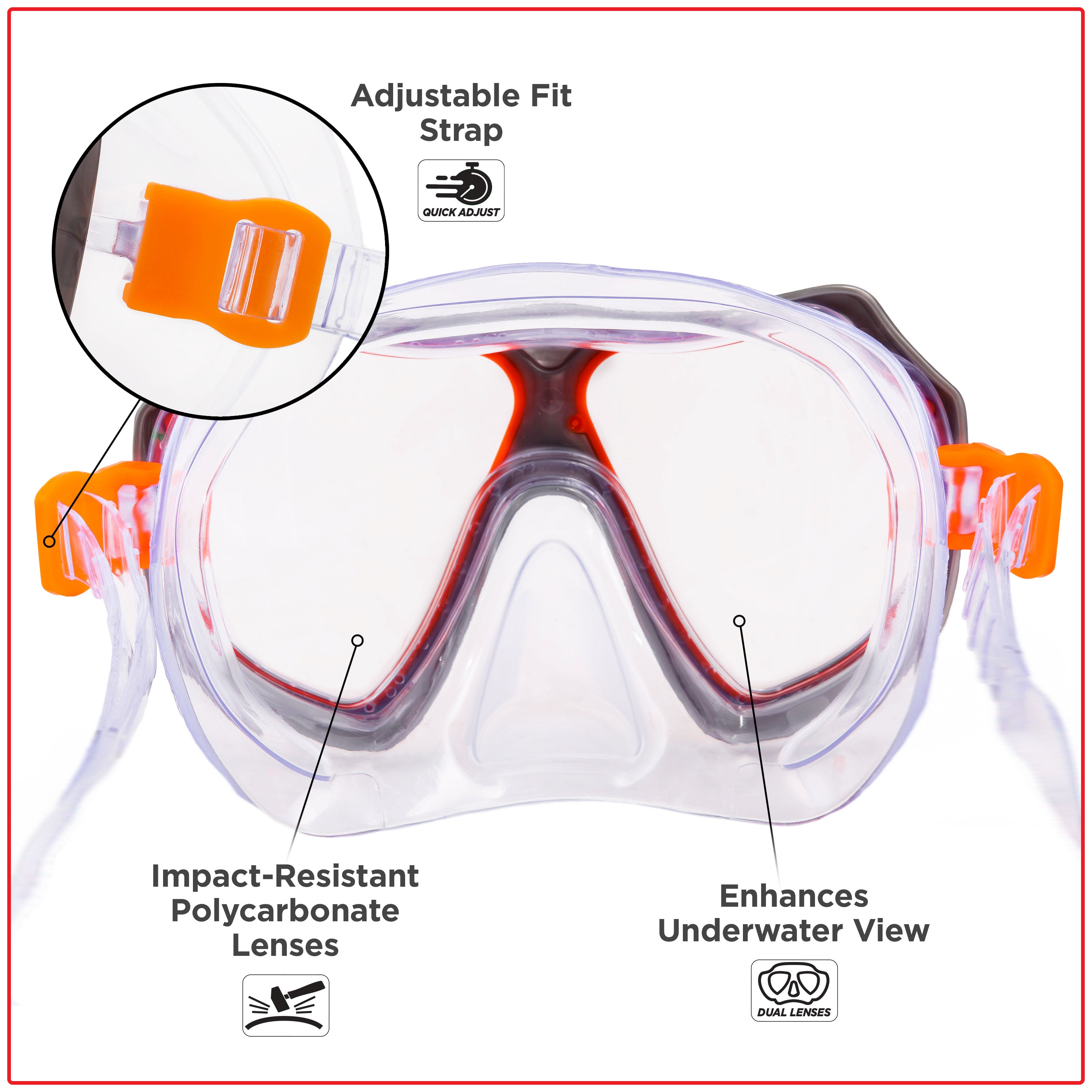 Dolfino Youth Unisex Latex Free Swim Mask and Snorkel Set with Duel Lens, Silver