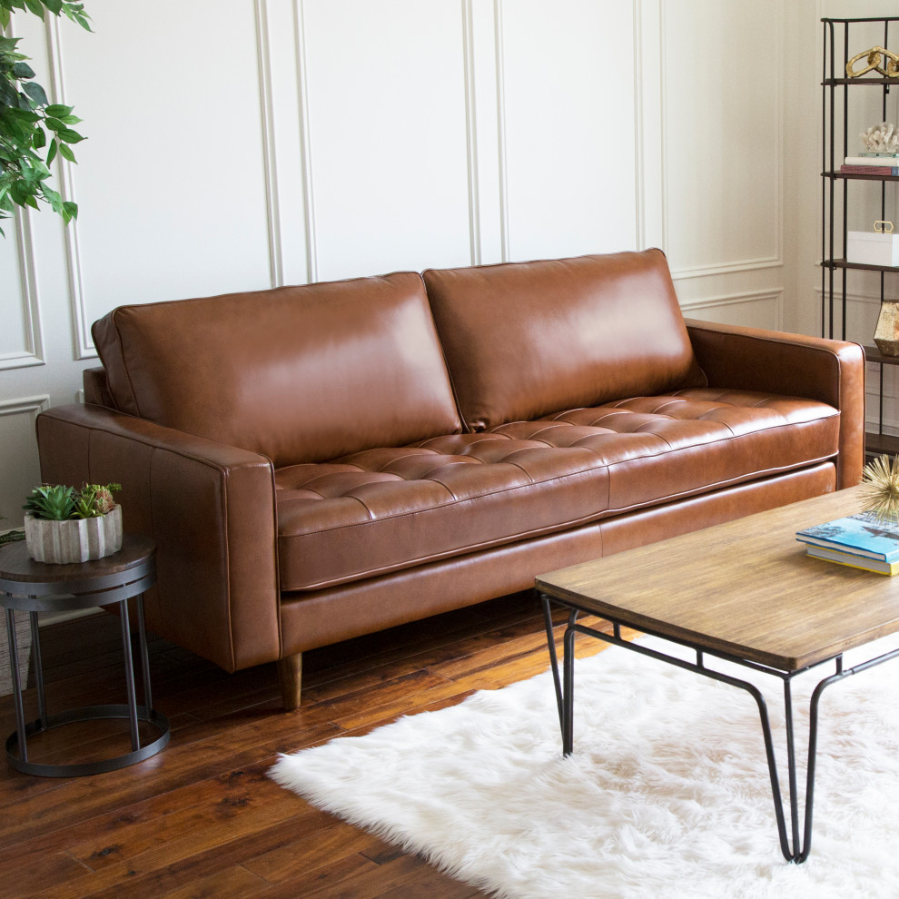 Hammond Leather 2 Piece Sofa and Armchair Set   Midcentury   Living Room Furniture Sets   by Abbyson Living  Houzz